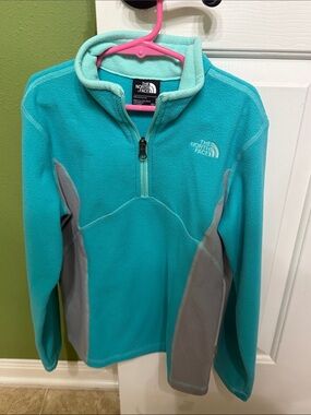 The North Face Teal and Gray Kids' Half-Zip Fleece Pullover